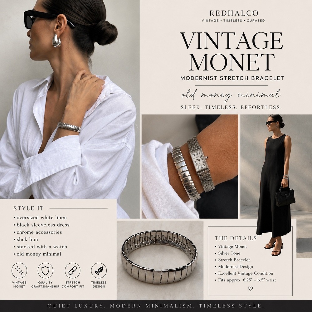 Monet Modernist Stretch Bracelet Silver Tone Industrial Minimalist